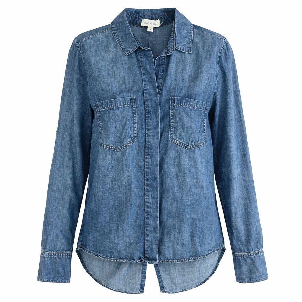 Cloth & Stone Blue Tencel Chambray Button Down Shirt M Roll Tab